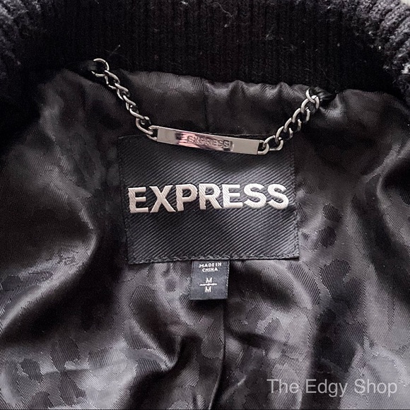 Express | Asymmetrical Knit Trimmed Boucle Coat - Picture 7 of 9